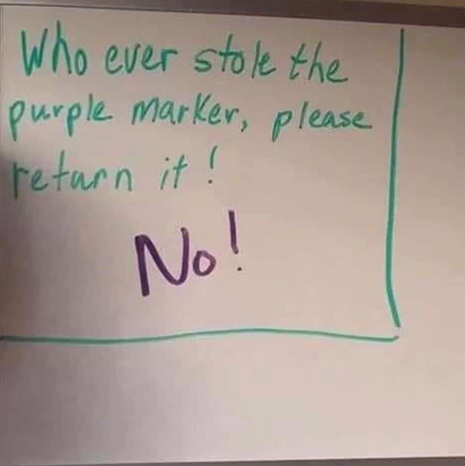 Purple marker stolen note