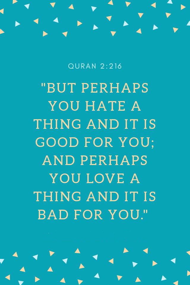 But perhaps you hate a thing and it is good for you, and perhaps you love a thing and it is bad for you - Quran 2-216