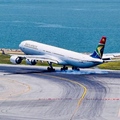 South African Airbus touching down at Hong Kong International Airport