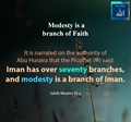 Iman has over seventy branches, and modesty is a branch of Iman - Sahih Muslim 35 a